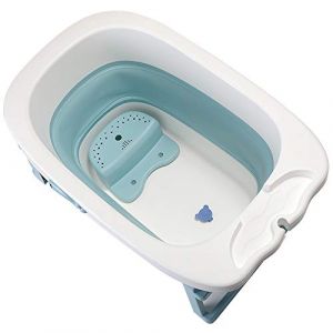Grand Baignoire Pliable B&eacute;b&eacute; avec Si&egrave;ge, Douche Bebe XXL, Pieds Antid&eacute;rapants, Bouchon de Vidange -3 en 1 Bassin de Douche Portable, 2-7 Ans (Bleu, 85.3x55.5x43.7cm) (hlang EU, neuf)