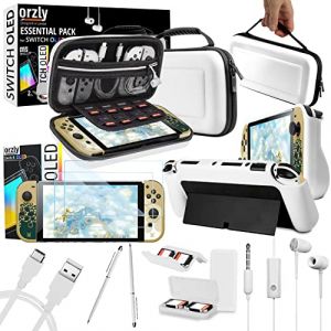 Orzly Kit accessoires pour Nintendo Switch Oled Accessories Essentials Pack Étui et protecteur d'écran Comfort Grip Cover Câble de chargeur pour écouteurs Support de jeux et plus encore - Édition OLED (Syntiga Europe - FR, neuf)