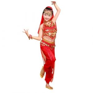 Générique Robe Danse Orientale Enfant, Deguisement Indienne Femme, Robe Danse Orientale Enfant Costume Danses Fille Classique Belly Danses Costume Belly Dance Cosplay Halloween 3-12 Ans (Miuiakoal, neuf)