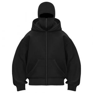 Sweat &agrave; Capuche Balaclava Zip Hoodie Zipp&eacute; Homme Veste Chaude Hoodie Balaclava Cagoule Moto Masque Anti-Vent pour Sports de Plein Air V&eacute;lo Manteau Automne et Hiver Sweat &Agrave; Manches Longues Pull (LLqing, neuf)