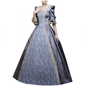 Robe medievale Femme Victorienne Retro Robe Renaissance Grande Taille Manches Trompette Costume Moyen Age Cour Maxi Halloween Deguisement Adulte Cosplay Carnaval de Princesse Cocktail (Anglekie, neuf)