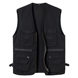 Yukirtiq Homme Gilet de Pêche Photographe Multi-Poches Veste de Chasse sans Manche Gilet de Plein Air Coton Gilet de Peche Voyage, Noir, XL (Yukirtiq, neuf)