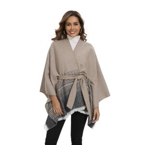 FEFLO &Eacute;charpe Cape, Cape &agrave; Col Ouvert avec Cordon &agrave; la Taille, Manteau Chaleureux pour l'Automne et l'hiver (JingXinCheng, neuf)