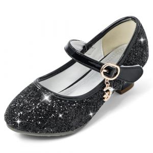 Cheerful Mario 5-10 Ans Chaussures Princesse Filles Paillettes Ballerines Mary Jane &agrave; Talon Scintillantes pour Enfant Noir 27 EU (Minga, neuf)