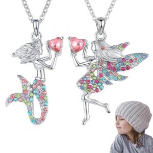 GHPKOTW 2 colliers fée et sirène, pendentif fée des fleurs en cristaux colorés, bijoux pour filles, cadeau anniversaire pour petite-fille nièce, diamants multicolores (ZBr4469, neuf)