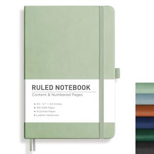 RETTACY Carnet lign&eacute; A5 avec 192 pages num&eacute;rot&eacute;es, carnet de notes 100 g/m&sup2;, couverture rigide, pour bureau, &eacute;cole, travail, femmes, hommes, 14,8 x 21 cm, vert clair (Lakatec, neuf)