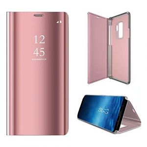 2ndSpring Coque pour Samsung Galaxy S9,Flip Miroir Coque Dur PC Plastique Housse Plating Case Façade Semi Transparante Standing View Cover Etui pour Galaxy S9,Rose Or (2ndSpring, neuf)
