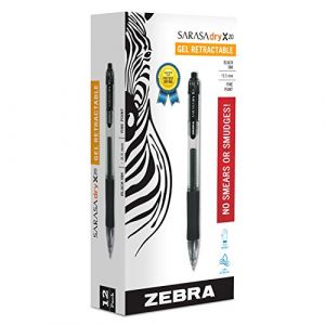 Zebra Pen Sarasa Dry X20 Lot de 12 stylos &agrave; encre gel r&eacute;tractable, pointe fine, 0,5 mm, encre noire (Boulevard Online, neuf)