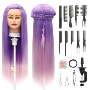 Tete a Coiffer, 28 inch 100% de Cheveux Synthétiques Têtes d'exercice Tête À Coiffer Coiffure Cosmétologie tete a coiffer professionnelle Poupée avec Support + Ensemble de Tresse (Fuchsia) (Guangzhouxinfeifazhipinmaoyiyouxiangongsi, neuf)