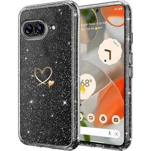 CaseLover Coque Compatible avec Google Pixel 9A Glitter, Paillette Coque avec Motif Coeur d'amour Mignon Transparent TPU Silicone Shock-Absorption Sparkle Housse &Eacute;tui pour Google Pixel 9A, Clear B (CaseLover_Direct_Store, neuf)