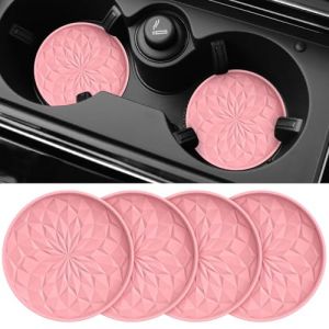 STLIAN Lot de 4 dessous de verre de voiture pour porte-gobelets &ndash; 7,9 cm &ndash; Tapis de tasse de voiture en silicone antid&eacute;rapant encastr&eacute; &ndash; Accessoires d'int&eacute;rieur de voiture &ndash; Rose (DIRECT SUNNY, neuf)