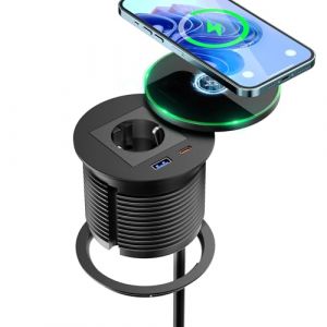 Ohuo Multiprise Encastrable avec PD 30W USB C et Chargement sans Fil 15 W, Prise Encastrable Plan de Travail C&acirc;ble de 2 m Noir (Ohuo-JM, neuf)