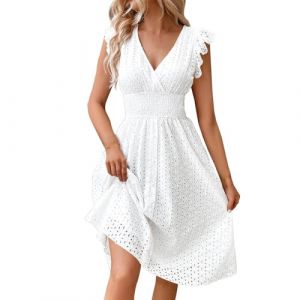 Robe Femme Chic Et Elegant Tenues &Eacute;l&eacute;gante Robe De Soiree Grande Taille Fleurie Robe Plage Robe De Plage Robe Longue Fluide Robe Sexy Chic Mes Commandes Pass&eacute;es White XXL (SHONTON, neuf)