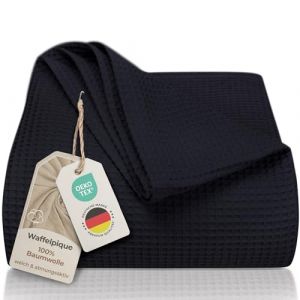LAYNENBURG Couvre-lit de qualité supérieure - 180 x 220 cm - Piqué gaufré - 100 % coton - Aspect gaufré - Couverture en coton comme jeté de lit, jeté de canapé, couverture de canapé (noir) (Torrex24, neuf)