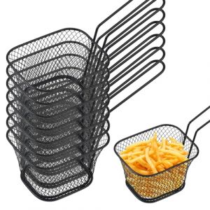 Lot de 12 paniers &agrave; frites : petit panier &agrave; frites en acier inoxydable argent&eacute;, panier pour aliments frits avec anse, panier &agrave; friteuse pour frites, rondelles d'oignon, p&eacute;pites de poulet - Noir (ANDREAS-MICHAIL, neuf)