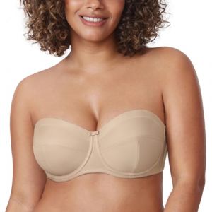 DELIMIRA Femme Soutien Gorge sans Bretelles Grande Taille avec Armature Bandeau Non Rembourré Antiglisse Bâtiment Gris 120D (Jimu Fashion, neuf)