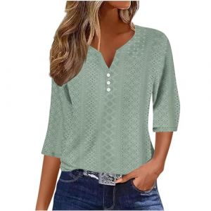 Chemisiers Et Blouses Femme Tunique Chemisier Femme Manche Courte Chic Et &Eacute;L&eacute;Gant Chemises Couleur Unie &Eacute;T&eacute; Ample Haut Top &agrave; Revers L&acirc;Che Respirant Blouse Grande Taille Col V Button T Shirts (⭐⭐⭐⭐⭐5.0 Yaair-OEF, neuf)