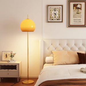 Lampadaire moderne du milieu du siècle en verre orange en forme de dôme, lampe sur pied nordique Bauhaus, lampe champignon, lampe de lecture unique, Art déco pour salon, chambre à coucher - Base dorée (U.mi, neuf)