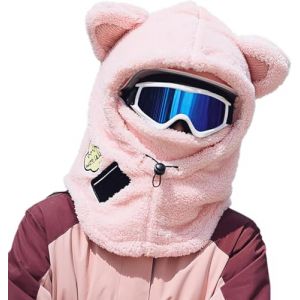 ThiCc Capuche Sherpa pour femme &ndash; Chapeau mignon avec oreilles de lapin et de chat en peluche pour l'hiver, l'&eacute;quitation, le ski, la cagoule coupe-vent pour temps froid, capuche chaude r&eacute;glable, Chat (WFB 22, neuf)