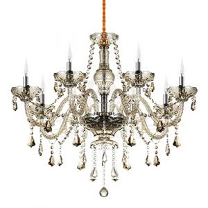 Ridgeyard Lustre Baroque Lustres de Plafond Moderne Lustre Cristal K9 Plafonnier Luminaire pour Salon Chambre Couloir Entrée, 8 Lumières, Cognac (Ridgeyard Lighting, neuf)