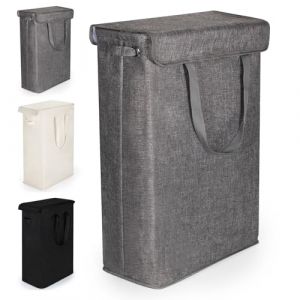 Rieeyrslza Panier &agrave; Linge &Eacute;troit avec Couvercle 46L Panier &agrave; linge fin avec couvercle, Mince et Pliant Bac &agrave; Linge Panier de Rangement des V&ecirc;tements Sales pour Chambre &agrave; Salle de Bain, Buanderie(Gris) (Weiao, neuf)