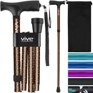 Vive Canne pliante pour homme et femme - Pliable, légère, réglable, portable - Aide à la mobilité - Élégante et confortable (Vive Health, neuf)