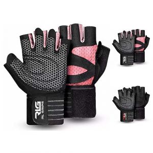 RL Grips® Gants de Gymnastique pour la Musculation, l'Haltérophilie, Le Crossfit avec Sangle de Poignet et Grip en Silicone Antidérapant - Gants de Fitness avec Sangle de Poignet (Rose, M) (RL Grips®, neuf)