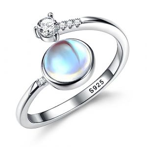 Adramata Bague Femme Argent 925 Pierre de Lune Bague Femme Ouverte Plaqu&eacute;e Blanche 18 Carats Bague de Pouce R&eacute;glable Bague Ovale/Ronde/Coeur Brillante Bague Argent pour Femme (jjccui, neuf)