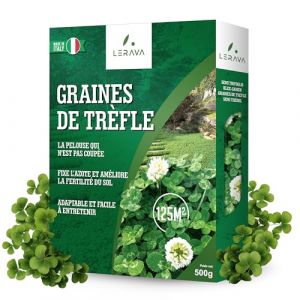 LERAVA® - trefle a semer - Blanc - 500g - Fixateur d'azote, améliore la fertilité, strisciante invasive - Pour pelouses et jardins - Floraison blanche, ombre modérée - trèfle blanc, graine trefle (Agricenter Spitaler, neuf)