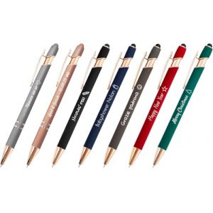 Jolis Papiers Stylo 2 en 1 Personnalisé Édition Cuivre Rose Gold, Argenté, Noir, Bleu Marine, Taupe, Bordeaux, Vert, Stylo avec votre texte personnalisé (Argent Édition Cuivre, 50) (Jolis Papiers, neuf)