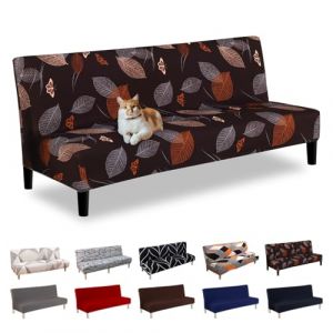 Lydevo Housse de canapé sans accoudoirs 3 places - Extensible - Accoudoir - Housse de canapé sans accoudoirs - Clic Clac - Élastique - Futon - Pour canapé convertible sans accoudoirs - Feuilles marron (lydevo, neuf)