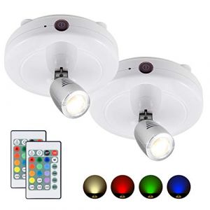 HONWELL Projecteur LED sans fil à piles avec télécommande,lampe d'accent de minuterie d'éclairage de jeu de fléchettes, éclairage rotatif d'images pour escalier de cuisine de peinture miroir,2 pièces (honwell, neuf)