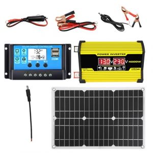 Kit d'alimentation solaire - Panneau solaire 12 V - Système complet convertisseur convertisseur 300 W - Kit complet d'alimentation solaire DC 12 V AC 110 V/220 V - Contrôleur 30 A avec 2 ports (lonyezc, neuf)