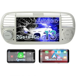 Hexinex Autoradio Android 13 Compatible avec Fiat 500(2007-2015) [2Go+64Go] 7 Pouces avec Carplay Android Auto GPS WiFi DSP FM Commande au Volant/Bluetooth/Aide au Stationnement (happyx2, neuf)