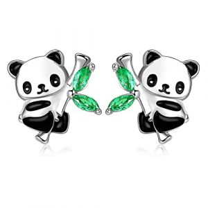 Boucles d'oreilles panda en argent sterling 925 pour filles Boucles d'oreilles panda mignonnes hypoallergéniques Cadeaux d'anniversaire pour filles adolescentes (LINSTER-EU, neuf)