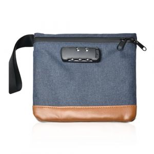 Sac de s&eacute;curit&eacute; anti-odeurs coffre-fort portable sac &eacute;tanche avec serrure pochette portefeuille anti-odeurs avec cadenas &agrave; combinaison porte-documents tirelire bo&icirc;te verrouillable (Bleu 20 x 18,8 cm) (lianghengdianzi, neuf)