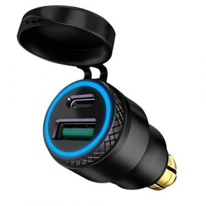 12V-24V Aluminium Chargeur DIN Plug to USB C 30W 5A QC 3.0 Prise USB DIN Chargeur Rapide Moto Etanche Adaptateur avec LED Bleue pour BMW Triumph Ducati Tiger de Style Europ DIN Hella Socket (YinPingLi, neuf)