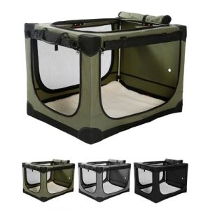 derimkcoa Caisse de Transport Pliable pour Chiens, Cage pour Chien avec Tapis &eacute;pais, Caisse de Transport pour Chien Manchon en Tissu r&eacute;glable, Portes en Maille Respirante,60 * 42 * 42cm,Vert (Veraste, neuf)