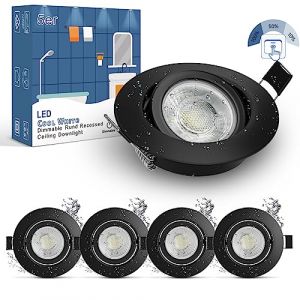 wowatt 7W Spot LED Encastrable Dimmable Noir Salle de Bain, IP44 Plafonnier Encastr&eacute; Blanc Froid 6000K Equivalent 70W Halog&egrave;ne Spot de Plafond Extra Plat 700lm Luminaires Orientable Rond Lot de 5 (ZCHOM, neuf)