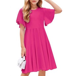 Arshiner Robe d'été pour Fille à Manches Courtes en Coton Rose Robe de Soirée Formelle Robe de Bal pour la Rentrée Scolaire Robe pour Enfants avec Poche 11-12 Ans (Arshiner Store, neuf)