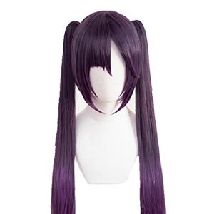 Game Genshin Impact Mona Megistus Cosplay Perruque Coiffure Dark Pourpre Twin Wigs Wigs + Perruque Cap (good stuff A, neuf)