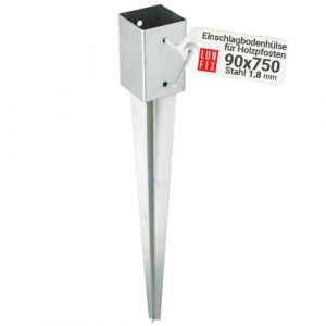 Support de Poteau 90x90mm galvanis&eacute;, support piquet cl&ocirc;ture bois, poteau pour toile ombrage, fixation solide, piquet ancrage sol m&eacute;tal pour jardin, enfoncer stable, ancre (LUN FIX, neuf)