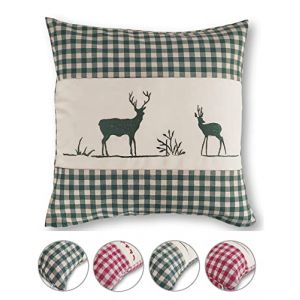wometo Housse de Coussin Coussin décoratif 40x40 - Style campagnard Coussin décoratif Cerf à Carreaux Verts, Carreau Vert Fond Clair Fermeture éclair (wometo GmbH, neuf)