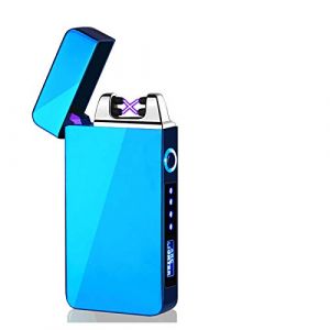 ASANMU Briquet Électrique, USB Briquet Electrique Rechargeable Coupe-Vent Double Arc et Indicateur Puissance Commande Tactile Noir Briquet pour Bougie Barbecue Cadeau pour Homme (Bleu) (ASANMU-UK, neuf)