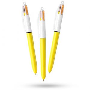 BIC Lot de 3 stylos solaires rétractables 4 couleurs Jaune Soleil Couleur baril Stylo multicolore avec quatre encres vives assorties Stylos multicolores tout-en-un pour l'école, le bureau et le code (DLM Direct FR, neuf)