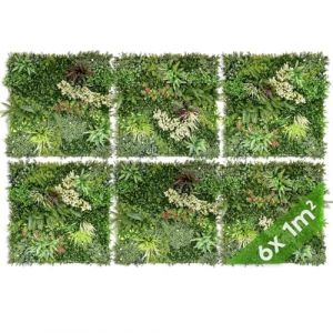 JELLE & JACOB Mur Vegetal Artificiel Exterieur et Interieur, 6X Panneau Mur v&eacute;g&eacute;tal de 100x100 cm -Prairie d'&eacute;t&eacute;-, Facile d'entretien et Durable - pour Une Ambiance Cosy, Plante Murale Artificielle (PHOTOLINI, neuf)