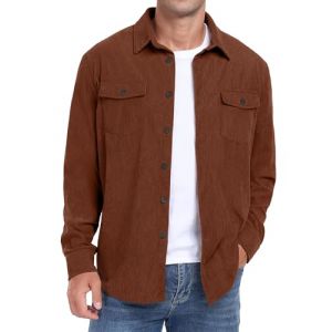 QIXING Chemise boutonnée en velours côtelé à manches longues pour homme - Veste de camionneur d'automne et d'hiver avec poches à rabat, marron, XL (shangguanguk, neuf)