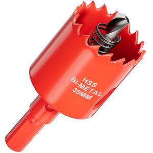 Scie cloche Bi-M&eacute;tal 30 mm - Profondeur de coupe jusqu&rsquo;&agrave; 25 mm - Id&eacute;ale pour bois, plastique, cloisons s&egrave;ches, placo, contreplaqu&eacute; et m&eacute;taux - Avec Adaptateur et Foret de centrage (HP(HuiPu) Imports Inc., neuf)