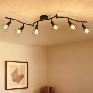 Leselux Plafonnier 6 Spots LED Orientable, Industriel &Eacute;clairage da Plafond Noir, Spots et Rails de Spot Plafonnier avec Douille E14, Rampe Spot Plafond pour Cuisine Salon Couloir Chambre(Sans Ampoule) (Leselux, neuf)