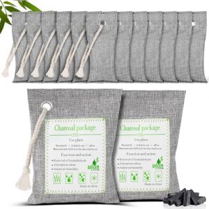 HOTUT Sac Désodorisant en Bambou Naturel, Lot de 14 Purifiants d'air en Charbon de Bambou, Filtre à Charbon Actif, Sac de Purification Pour Armoire, Chaussures, Salle De Bain, Cave, Voiture (ZHDAYA, neuf)